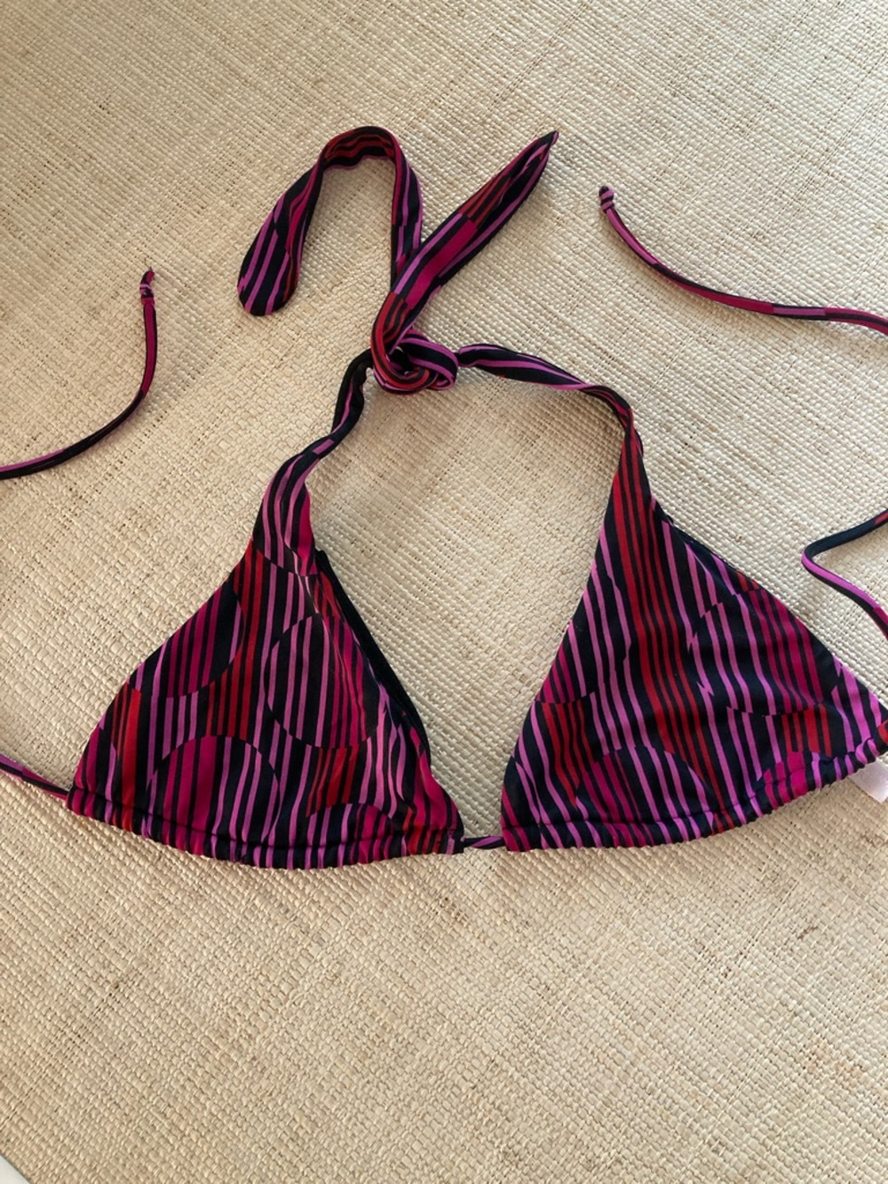 Victoria's Secret Pink and Black Striped Triangle Bikini Top